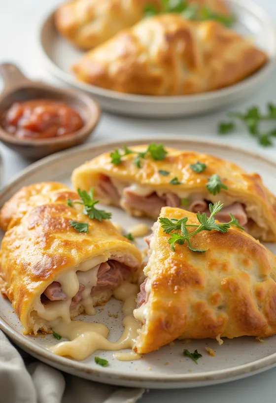 Frissen sült tejszínes-sonkás calzone