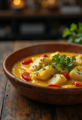 Vatapá de peixe com pimentão, brazil étel kókusztejjel és halételekkel