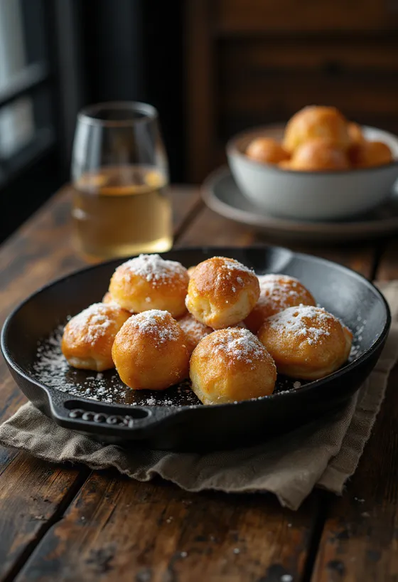 Æbleskiver dán gömbfánk porcukorral megszórva