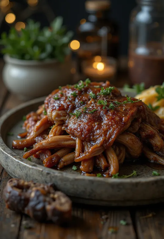BBQ vaddisznó lapocka tálalva