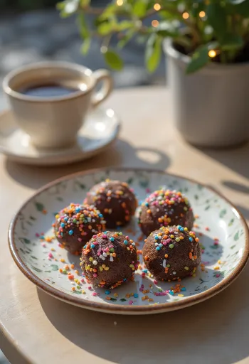 Brigadeiro cukorral golyók színes cukorgolyóban, tálalva