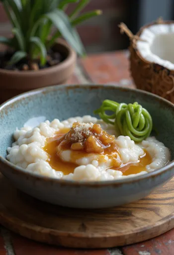 Bubur Sumsum, kókusztejes rizskása tálalva
