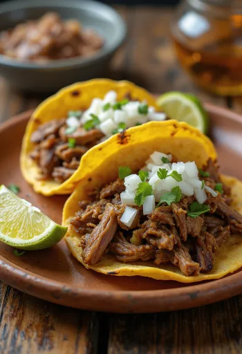 Cabeza taco kukoricatortillában főtt és pirított marhafejhússal