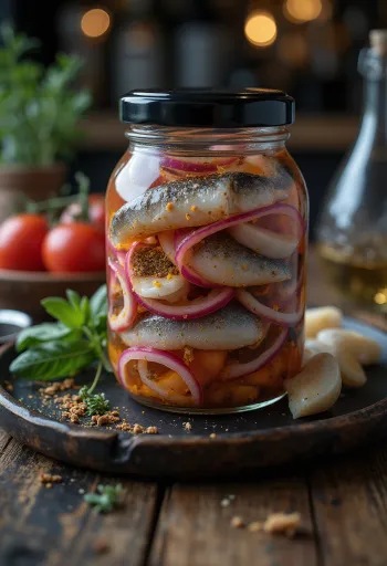 Csípős savanyított hering üvegben