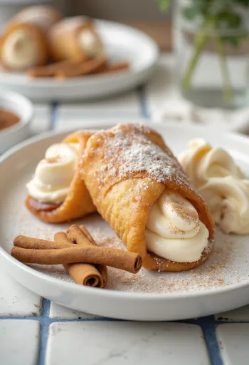 Fahéjas cannoli tálalva