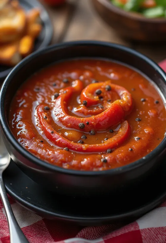 Füstölt paprikás barbecue chili szósz tálalva