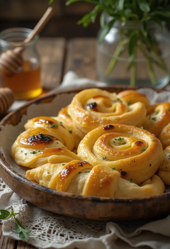 Kecskesajtos-mézes burek tálalva