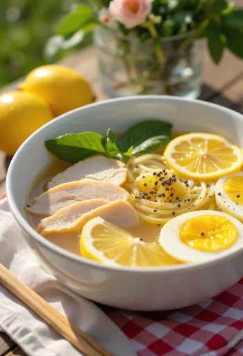 Lemon Ramen tálalva citrommal és csirkével