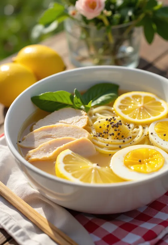 Lemon Ramen tálalva citrommal és csirkével
