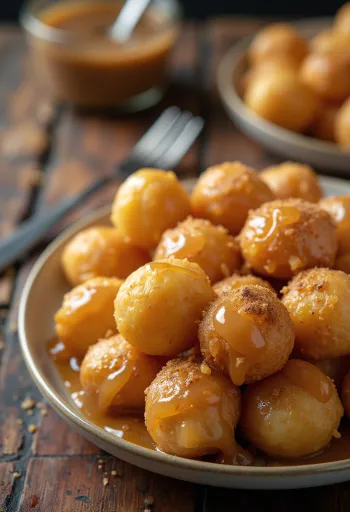 Loukoumades fahéjas almaszósszal tálalva