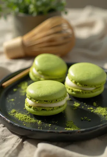 Matcha (zöld teás) macaron tálalva