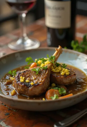 Osso buco tálalva gremolatával és friss petrezselyemmel díszítve