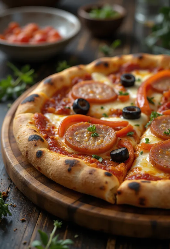 Frissen sült fűszeres kolbászos pizza