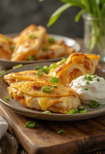 Quesadilla tejföllel és korianderrel tálalva