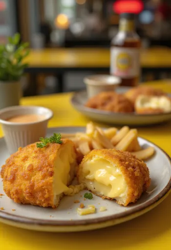 Rántott sajt aranybarnára sütve, ropogós bundával és friss citromszeletekkel tálalva