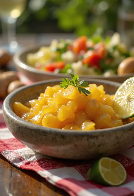 Rozmaringos tequilás gyömbér chutney tálalva