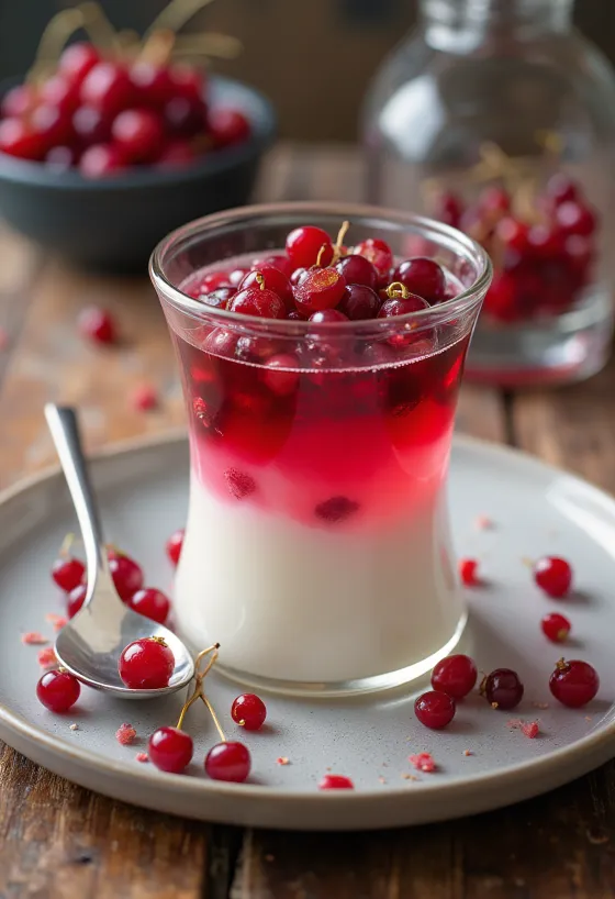 Savanykás gyümölcszselés panna cotta tálalva