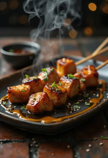 Szójaszószos satay, grillezett csirke nyársak szójaszósz pácban