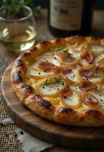 Tarte flambée tejföllel, hagymával és szalonnával