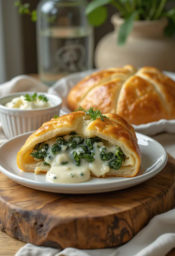 Frissen sült tejszínes-spenótos calzone