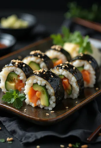 Veggie Gimbap, frissen készítve zöldségekkel és avokádóval