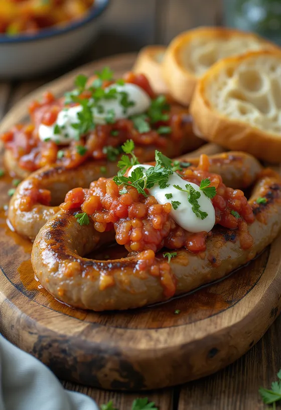 Boerewors kenyérrel, friss korianderrel díszítve
