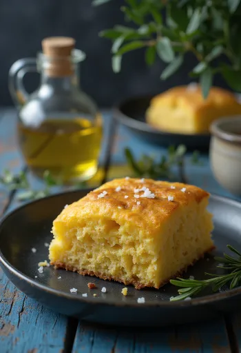 Olívaolajos cornbread szeletek, rusztikus tálalásban