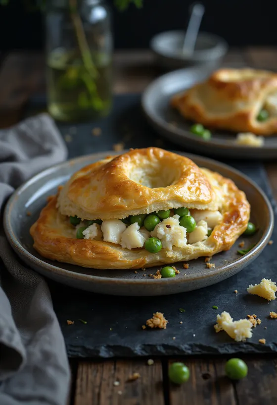 Cornish pasty halas töltelékkel, frissen kisült, ropogós tésztával