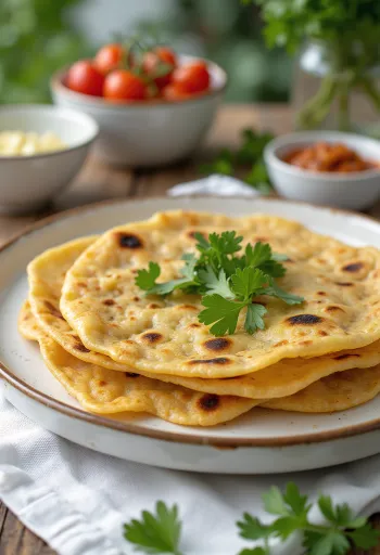 Jowar thepla, friss korianderrel tálalva