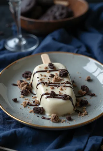 Magnum Cookie & Cream fagylalt fehér csokoládé bevonattal és kekszdarabokkal tálalva