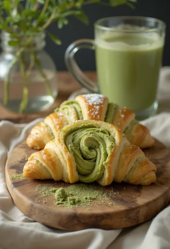 Matcha croissant tálalva