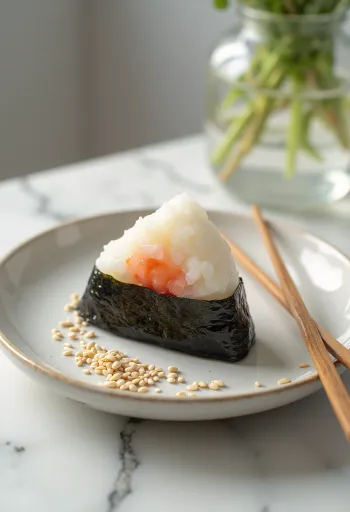 Mentaiko onigiri, japán étel halikrával, nori algalappal és szezámmaggal