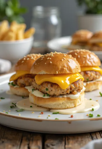 Mini csirkehúsos burger grillezett csirkepogácsával és olvadó sajttal