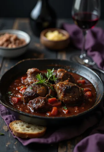 Osso Buco vörösborral, omlós borjúcsontok tálalva gazdag szósszal
