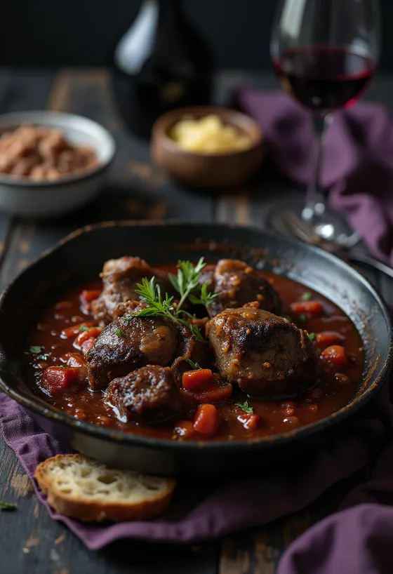Osso Buco vörösborral, omlós borjúcsontok tálalva gazdag szósszal