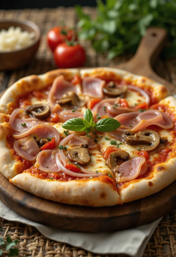 Pizza alla Contadina főtt sonkával és friss zöldségekkel
