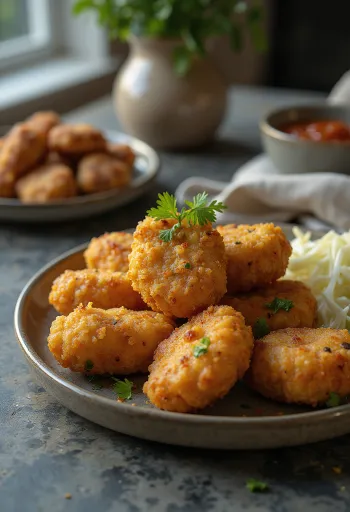 Pörkölt gombás korokke, frissen tálalva