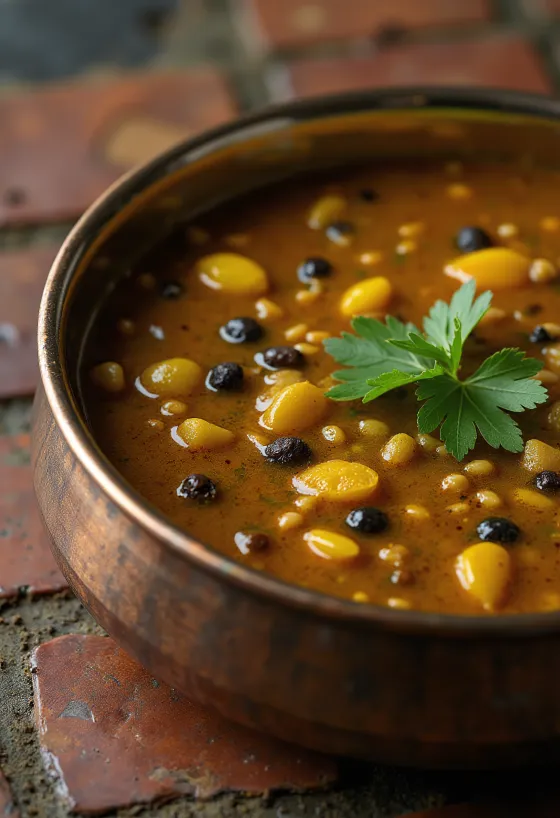 Rasam borssal, friss korianderrel tálalva