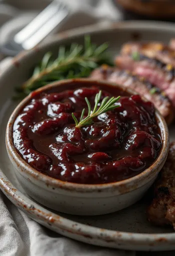 Rozmaringos vörösboros barbecue szósz tálalva