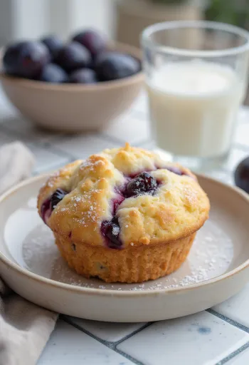 Szilvás muffin tálalva egy tányéron