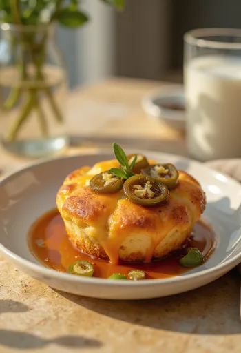 BBQ grillezett jalapeno cheddar muffin tálalva