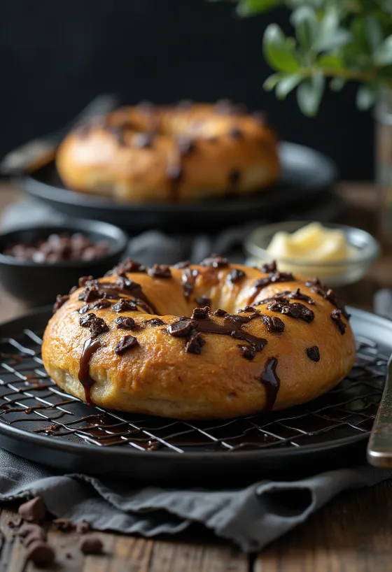 Csokis bagel tálalva