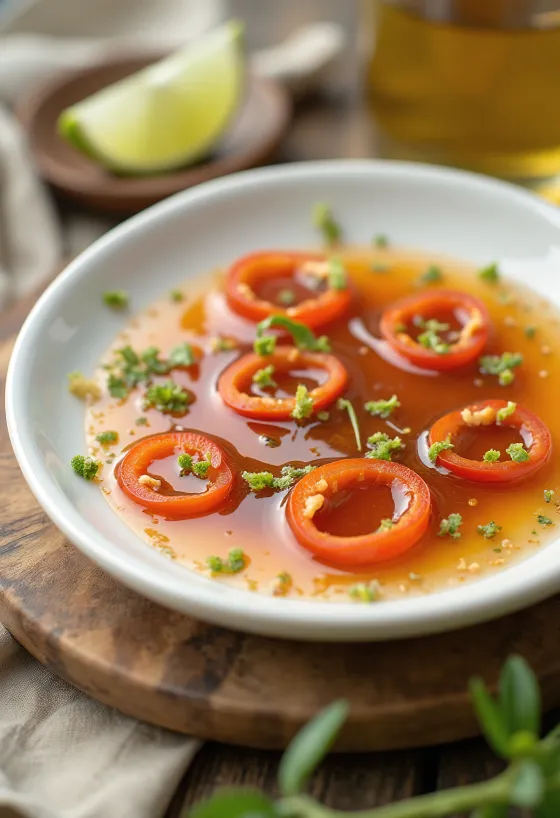 Füstölt paprikás gyömbéres lime chili szósz tálalva