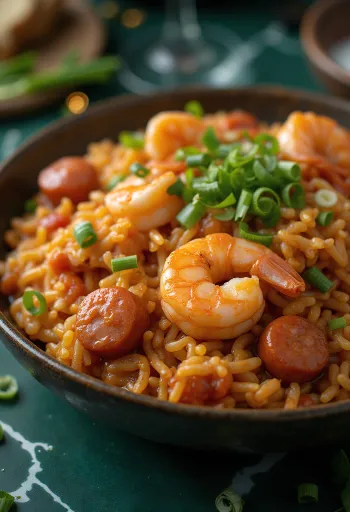 Jambalaya rákokkal és kolbásszal, gazdag fűszerezésű rizses egytálétel