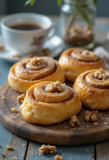 Kanelbulle dióval, friss és édes, fahéjas tésztával