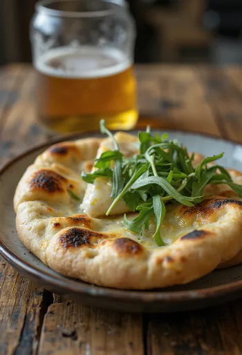 Kecskesajtos-rukkolás naan kenyér tálalva
