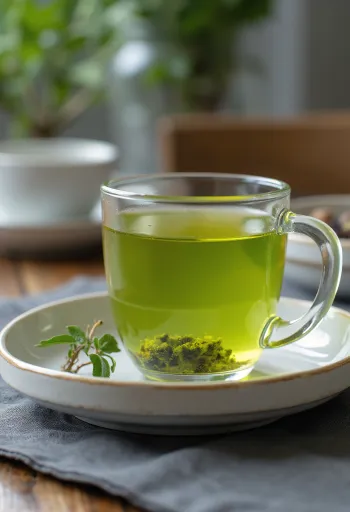 Friss mentás zöld tea bögrében citrommal és mézzel
