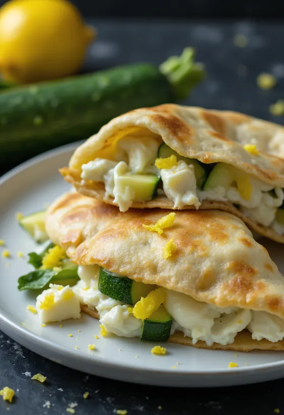 Piadina töltött cukkinis ricottakrémmel tálalva