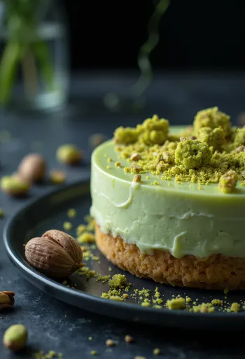Pisztáciás mousse torta díszítéssel