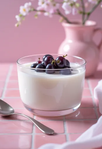 Probiotikus kékszőlő kefir mentával díszítve pohárban